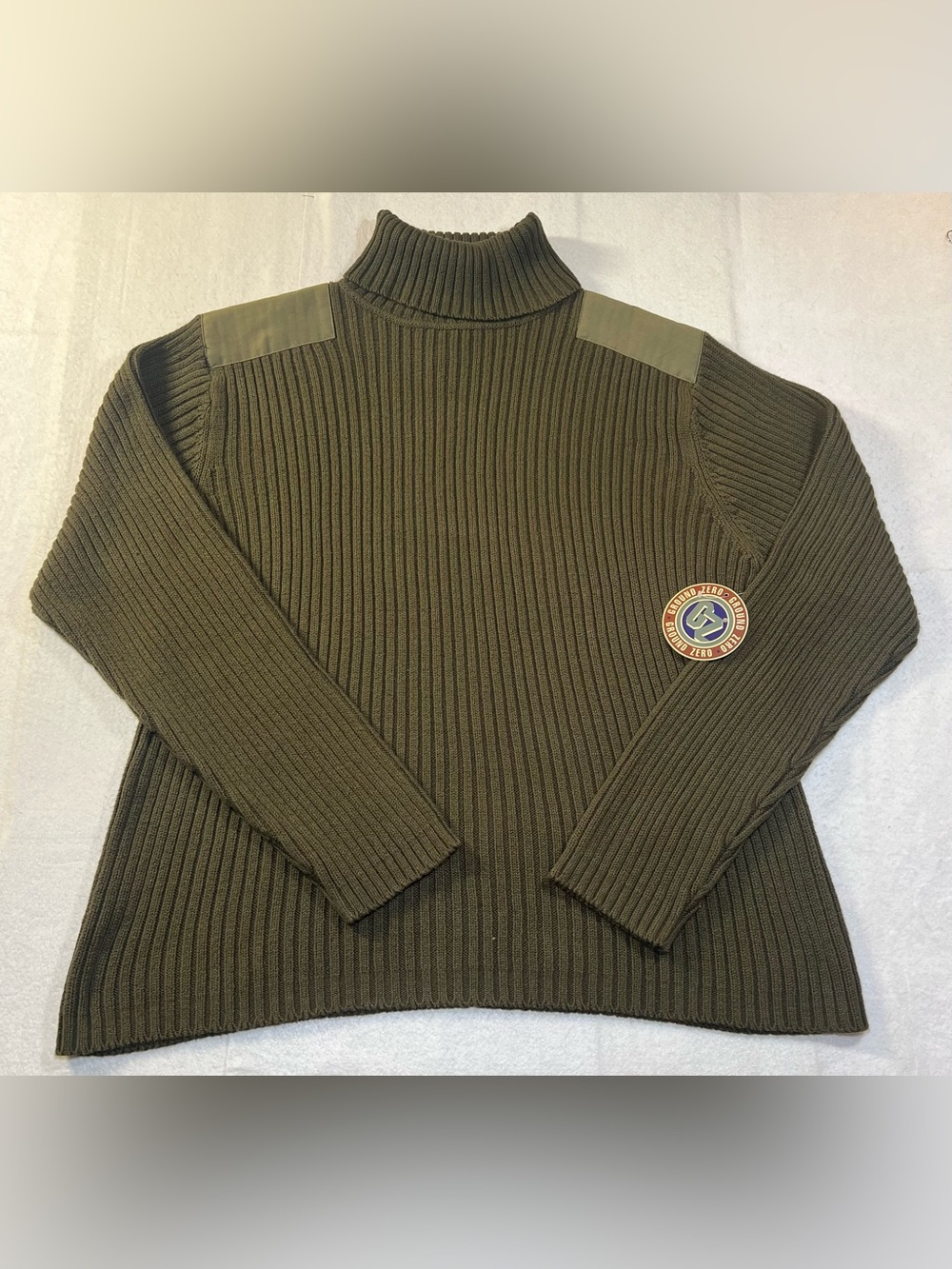 Vintage Y2K Men’s Ground Zero Commando Ribbed Turtleneck Sweater,Olive Green,XL